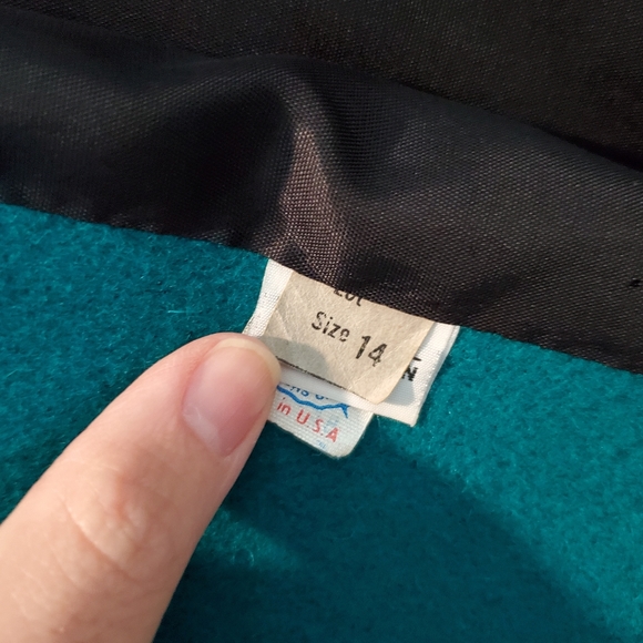 Vintage Union Made wool coat, turquoise,  women's size 14 - Picture 13 of 15